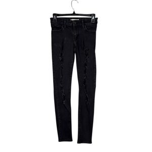 Levis Women 711 Skinny Jeans Size 25 Black Distressed Low Rise